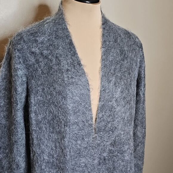 Eileen Fisher Brushed Alpaca Mohair Stripe Cardigan Open-Front Gray Ivory XS - Picture 2 of 8